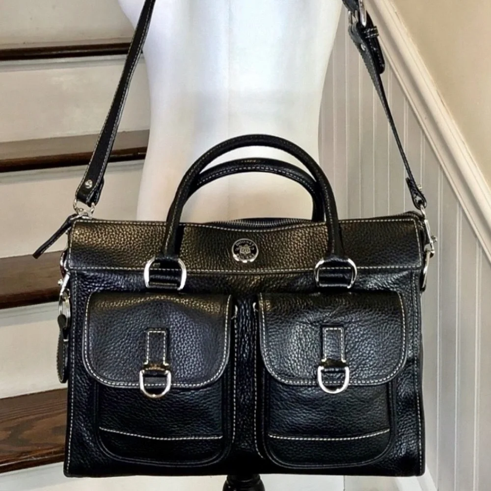 MDOONEY BOURKE Black Tumbled Leather Laptop Briefcase Work Bag w/ Shoulder Strap